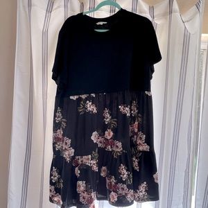 Tiered Dress - Black and Floral